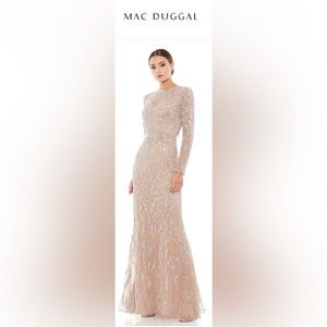 MacDuggal BEADED LONG SLEEVE EVENING GOWN